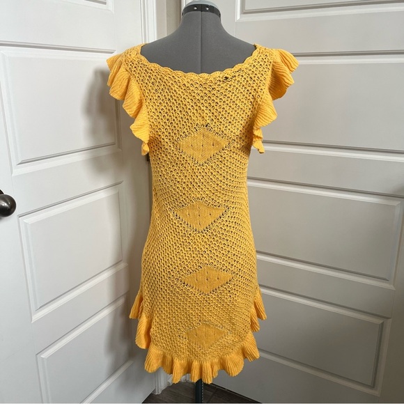 Free People Beach Mykonos Open Knit Mini Sweater Dress in Yellow Size Small - Picture 9 of 11